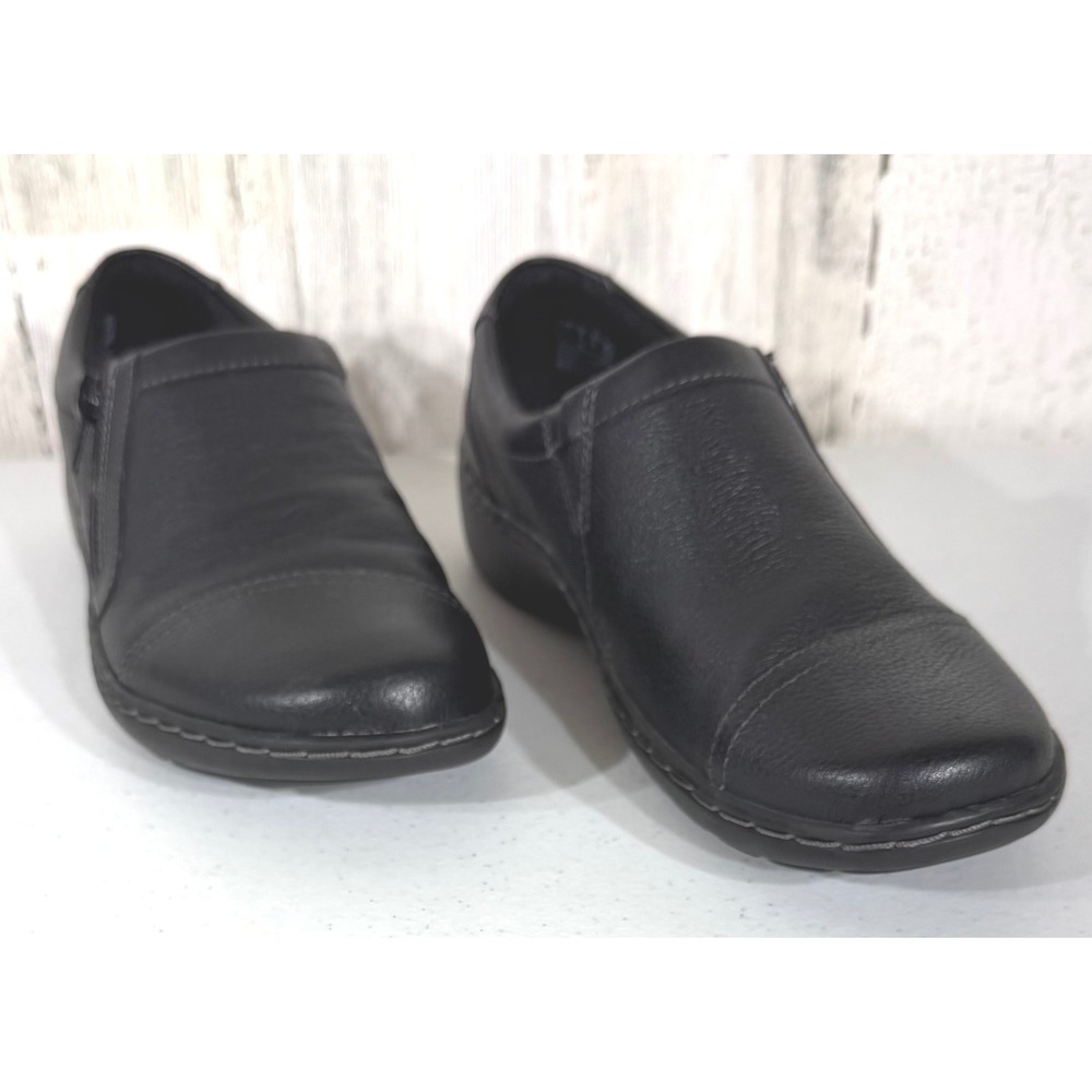 Clarks Collection Comfort Loafers 7.5 Black Leather‎ Slip On Casual Office Work